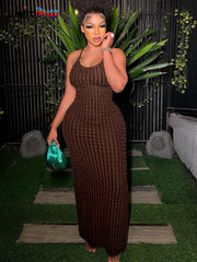 Weird Puss Cross Bandage Women Maxi Dress Backless Sleeveless O Neck Elegant