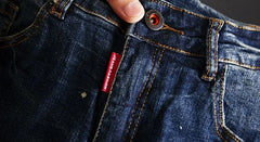 Jeans for Men Straight Cropped Trousers Graphic Motorcycle with Print Pockets Male