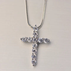 16-24inches 925 Sterling Silver Necklace Box chain Shiny crystal classic cross Pendant