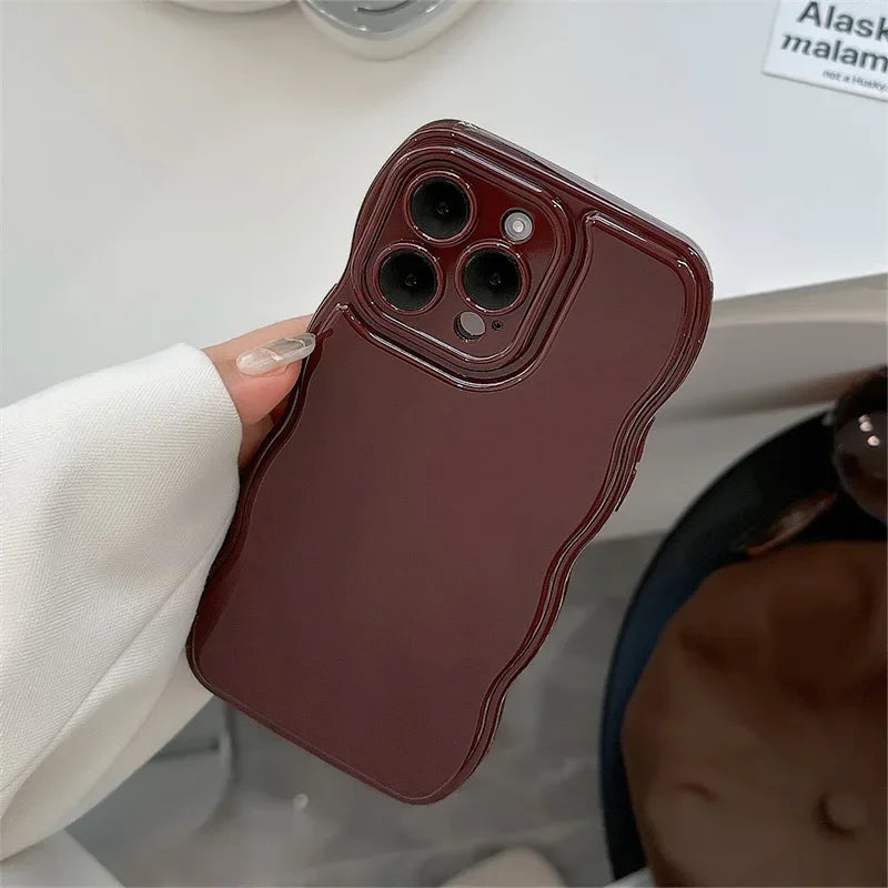 Cushion Wave Gorgeous Wine Red Phone Case For iPhone 16 11 12 13 14 Plus 15 Pro Max Protection Shockproof Soft Cover