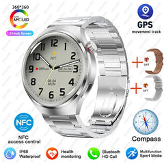 2025 New Watch 4 Pro GPS NFC Smart Watch Men 360*360 AMOLED Screen Heart Rate Bluetooth Call Waterproof Sports Man Smartwatch