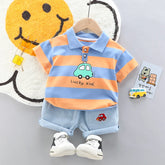 High-Quality Baby boys Polo Shirt + Handsome Denim Shorts 2-Piece Set kids girls clothes suits summer