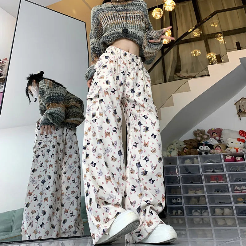 Women's Retro Graffiti Design Sense Work Suit Pants 90s