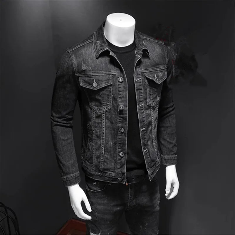 Mens Denim Jacket Moto Biker Outerwear Coats Men Jeans Jacket Black Casual Coats