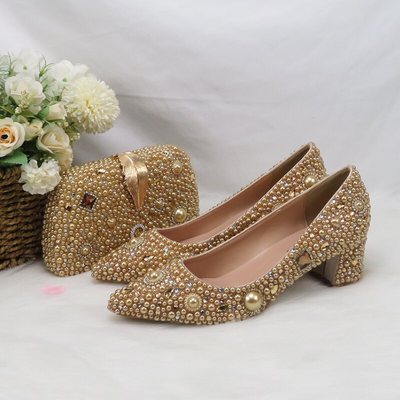 Matching Shoes and Bags: Gold Bridal Wedding shoes with matching bags woman