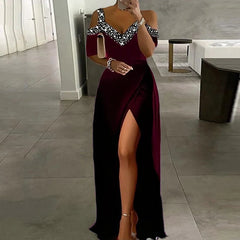 Evening Dresses: Women V Neck Off Shoulder Long Dress