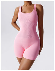 Women's Yoga Rompers One Piece Tummy Control Seamless Ribbed Jumpsuit Padded