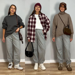 Sweatpants Women Winter Straight Leg Fleece Pants Elastic Waist Gray Velvet Trousers