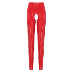 Womens Wet Look PVC Leather Open Crotch Butt Leggings High Waisted Crotchless