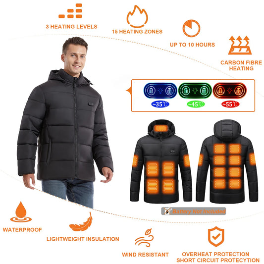 Heated Jacket, Winter Warm Outdoor USB Electric Heated Cotton Jacket