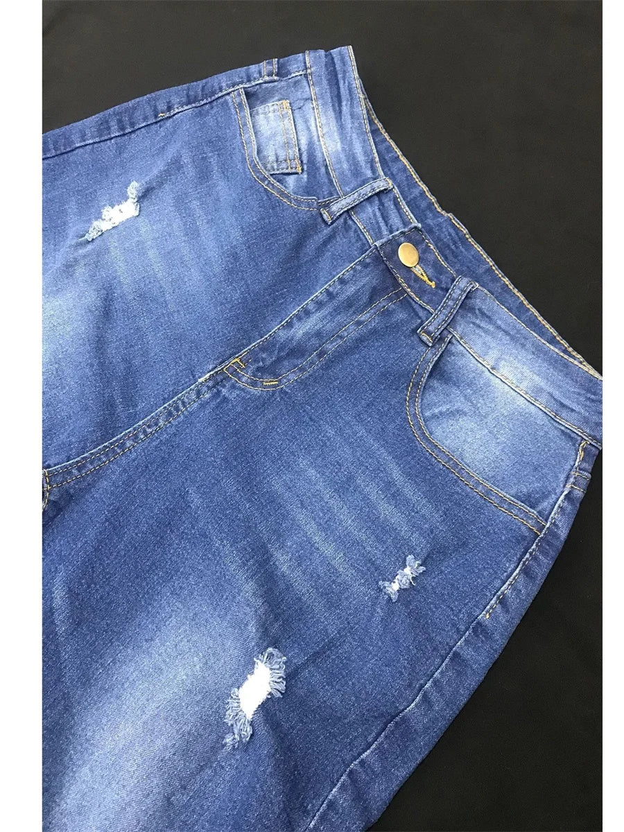 LW Plus Size High-waisted Ripped Jeans Zipper Fly L-5XL Street Solid Color Women Fashion Pants
