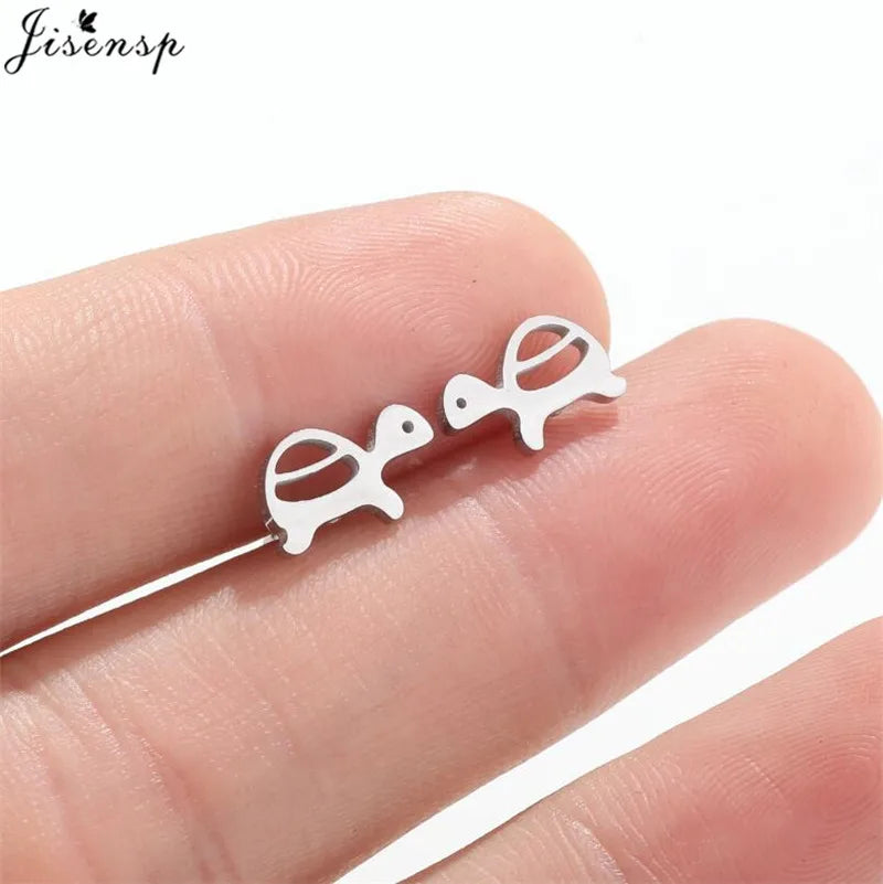 Mini Stainless Steel Earings Fashion Jewelry Cute Heart Music Leaf Bunny Sun Stud Earrings for Women Lion Ear Studs Pendientes