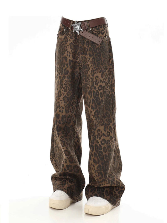 Baggy Leopard Print Y2k Jeans Women High Waisted Casual