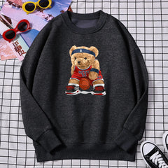 Women No Best14 Teddy Bear Basketball Athletic Print Hoodies Loose Crewneck