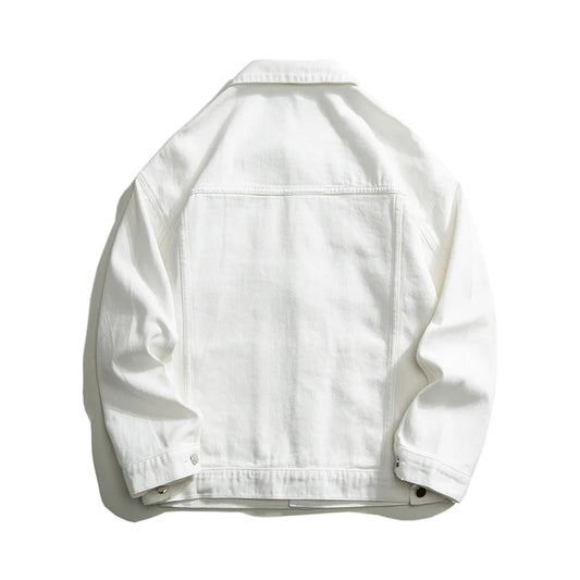 Autumn New Men Oversize White Denim Jacket Streetwear Cotton Coats