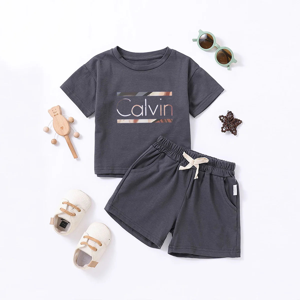 2pcs Kids Summer Boys Girls Short Sleeve Shorts Sports Suit Casual Fashion Letter Printed Kids Trendy Clothing