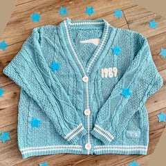 Blue Cardigan 1989 for Women's Autumn and Winter Bird Embroidery Special Knit