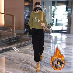 Thickened and Padded Corduroy Pants Women New Women's Loose Bunched Feet