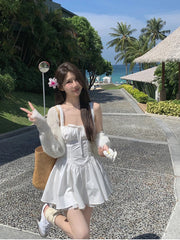 White Strap Dress Women Casual Elegant Y2k Mini Dress Even Party Clothing