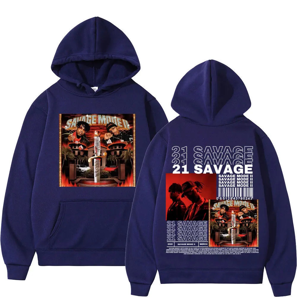 Rapper 21 Savage Music Album Double Sided Graphic Hoodie High Street Fashion