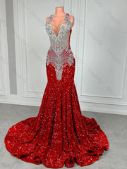 Homecoming Dresses: Mermaid Prom Dresses Luxury Silver Crystal Prom Gowns