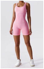 Women's Yoga Rompers One Piece Tummy Control Seamless Ribbed Jumpsuit Padded