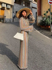 Evening Dress: Backless Flared Sleeves Maxi Women's Fashion O-neck