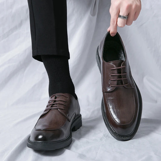 Men's Concise Oxford Checked Patent Leather Business Shoes Formal Dress Shoes Men