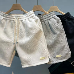 Shorts Men'S Casual Jogging Sport Short Pants Wave Pattern Solid Male Drawstring