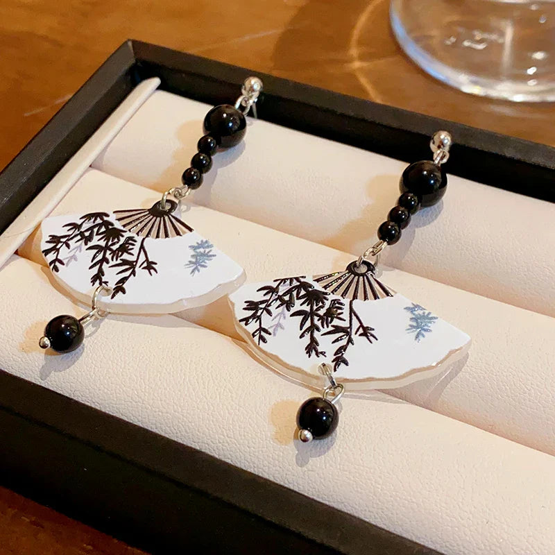 Neo-chinese Style Bamboo Joint Flower Earrings Imitation Pearl Fringe Earring New National Tide Personality Earrings for Women