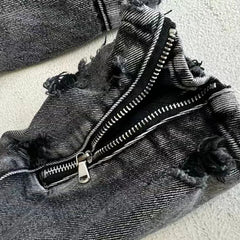 American Retro Industry Short Denim Jacket Men Loose Washed Wear Zipper Racing Coats