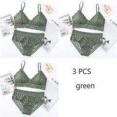 3 Piece Set Bra Lace Beauty Back Suit Underwear Gather Seamless