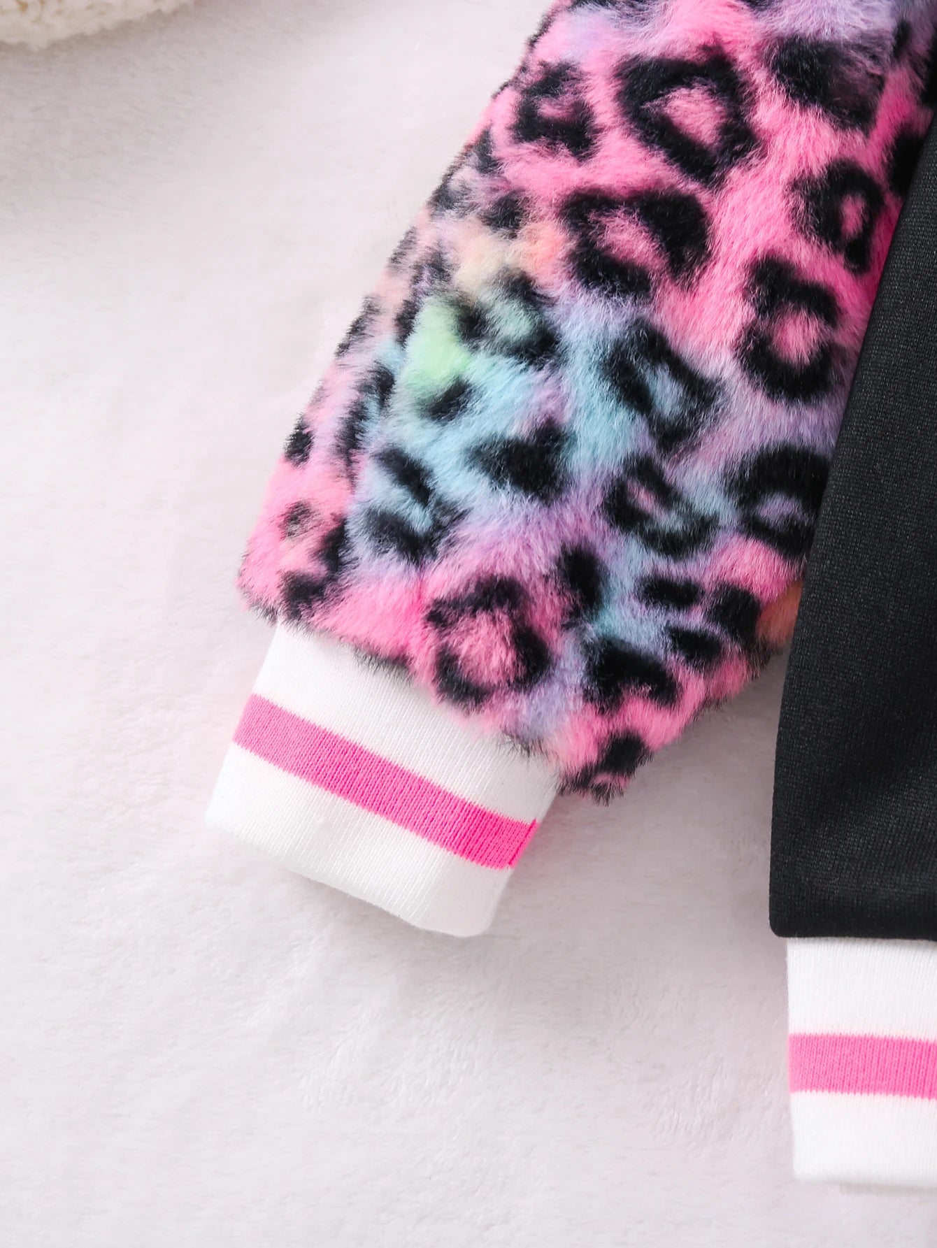 Girls' fashion color contrast leopard print baseball uniform