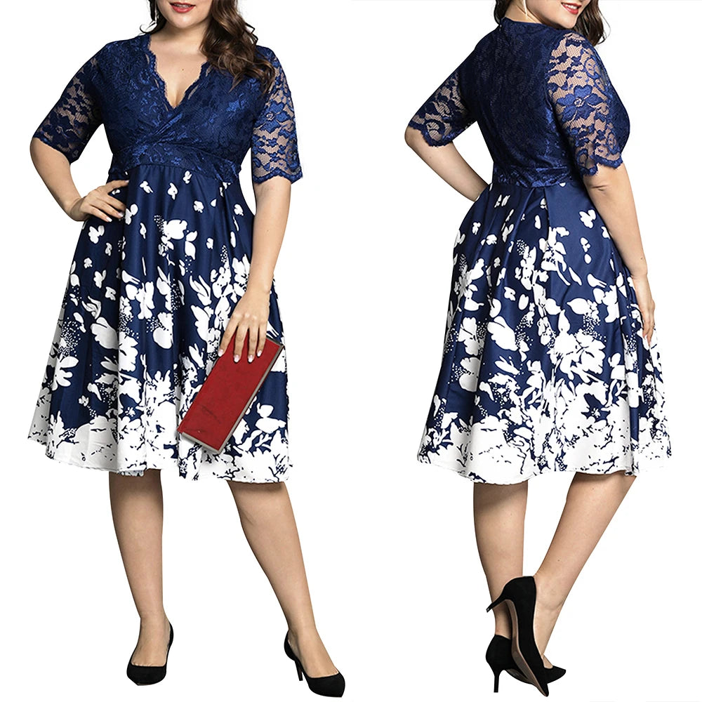 Women New Plus Size V-Neck Party/Cocktail Dress Summer Elegant Fashion
