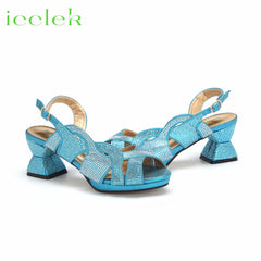 Matching Shoes and Bags: Sky Blue Ladies Peep Toe with Crystal Design Sandal