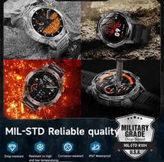 LIGE Military Smart Watch Men 1000mAh Battery Outdoors LED Flashlight Waterproof Heart Rate Sport BT Call 1.7" AMOLED Smartwatch