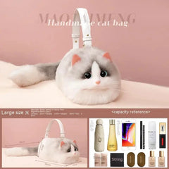 Lolita Plush Cute Cat Bag Women Harajuku Animal Circular Fur Soft Kawaii