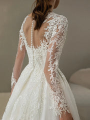 White Bridesmaid Dresses: Long Sleeves Sheer Scoop Neck Pearls Beading Lace