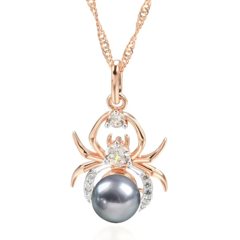 Kinel Hot Gray Pearl Animal jewelry Set for Women Spider Earrings Necklace and Ring 585 Rose Gold Silver Color Mix Retro Jewelry