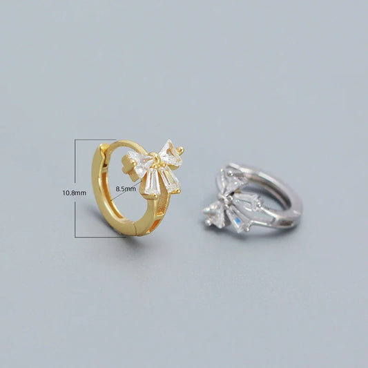 WANTME 925 Sterling Silver Sweet Korean Bow Huggies Hoop Earrings for Women Fashion Cute Teen Birthday Party Girl Jewelry Gift