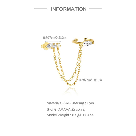 CANNER 1PC 925 Sterling Silver Horse Eye Chain Tassel Zircon Drop Earrings For Women Ins Minimalism Geometric Earrings Gift