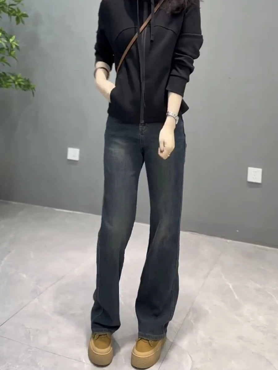 Y2k Women Jeans Large Size Straight Leg Jeans Women High-waisted Slimming