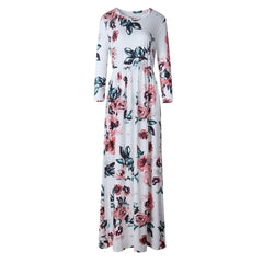 Pink Floral Print Boho Beach Dress Ladies Evening Party Long Dress Sundress