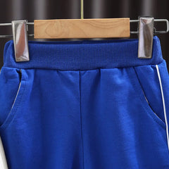 Boys' autumn letter baseball single-breasted jacket+round neck printed cotton long sleeve+striped sweatpants 3Pcs suit