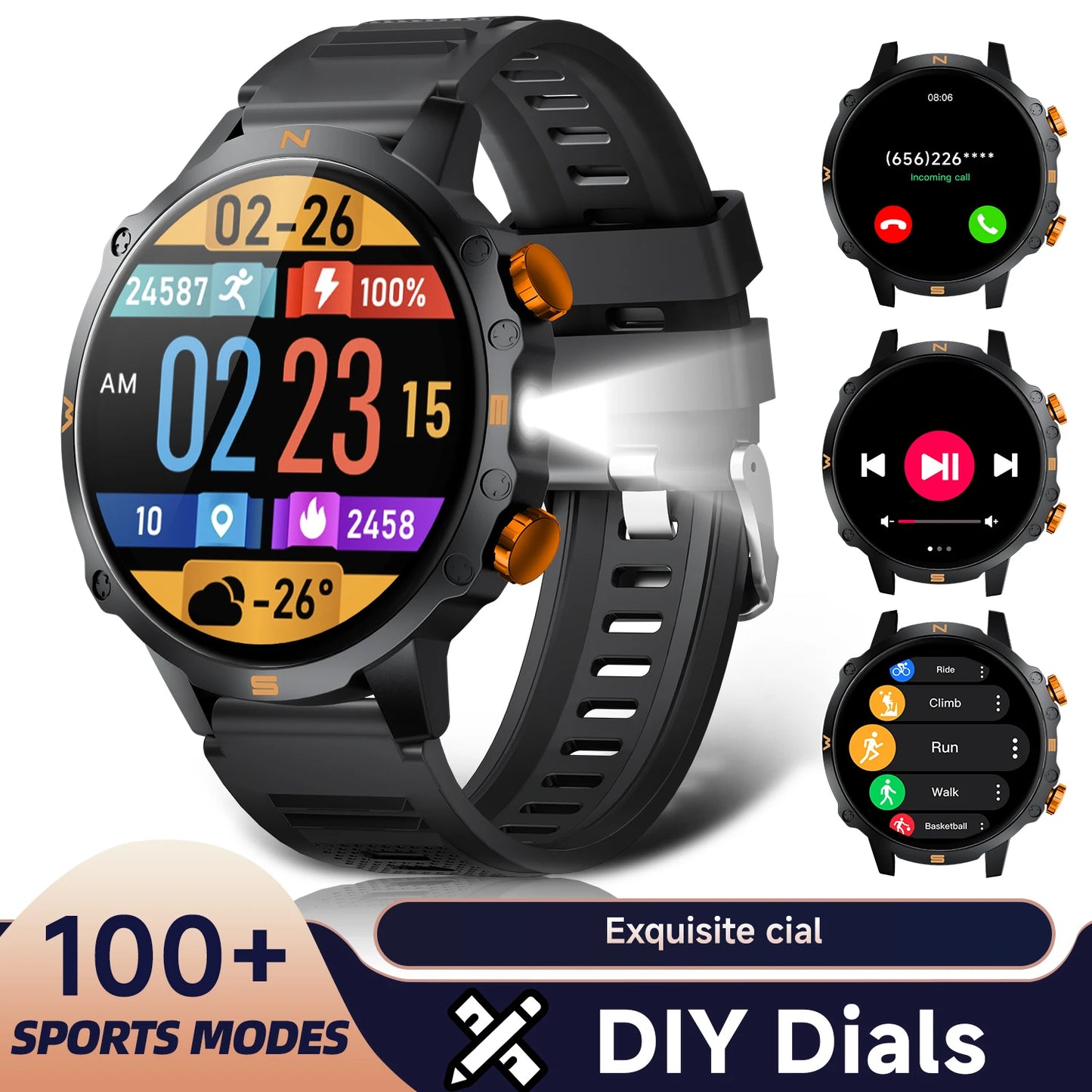 2026 NEW Smartwatch for Android/IOS Bluetooth Call Answer Music Player Multi-sports Modes Custom Dial Sport Watch Men Women