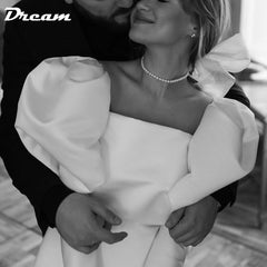 White Bridesmaid Dresses: Wedding Dress Simple Square Neck Above Knee Mini