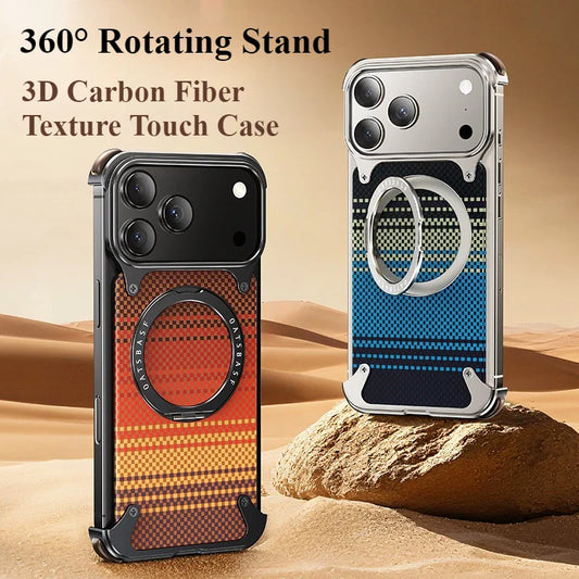 Luxury aluminum alloy phone case iPhone 17 Pro/Pro Max/17 Air with 360° rotating magnetic shockproof carbon fiber texture cover