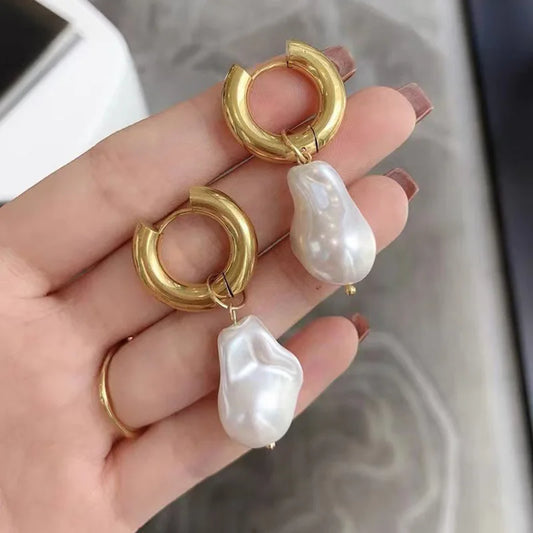 European Retro High-end Asymmetrical Pearl Earrings for Women Titanium Steel Earrings Long Earrings Sassy Earrings Non-fading