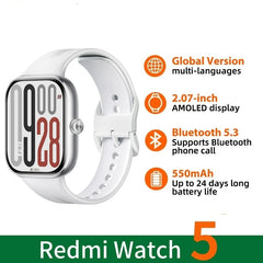 Global Version Xiaomi Redmi Watch 5 Bluetooth Phone Call 2.07'' AMOLED Screen Health Monitoring 24 Days Battery Mi Smartwatch