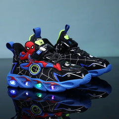 Disney Boys Shoes LED Lights Cartoon Autumn Children's Sports Shoes Leather Non-slip Children's Running Shoes Sneaker Size 25-35